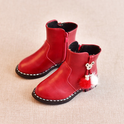 Περιστασιακές παιδικές μπότες για κορίτσια με χνούδι, μαύρα και κόκκινα