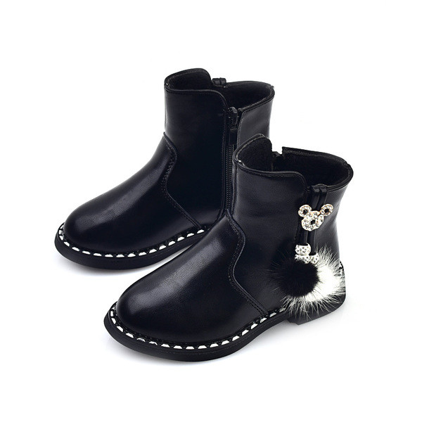 Περιστασιακές παιδικές μπότες για κορίτσια με χνούδι, μαύρα και κόκκινα