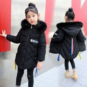 Μακρύ χειμωνιάτικο σακάκι για κορίτσια με κουκούλα και χνούδι με πολύχρωμο καλοκαίρι