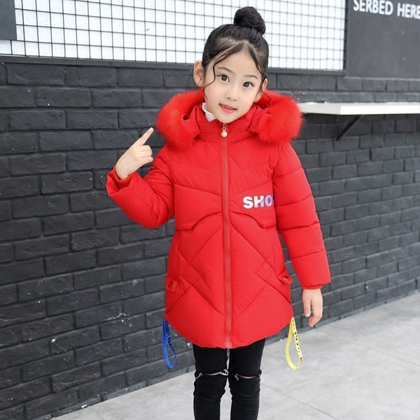 Дълго зимно яке за момичета с качулка и пух с цветни летни