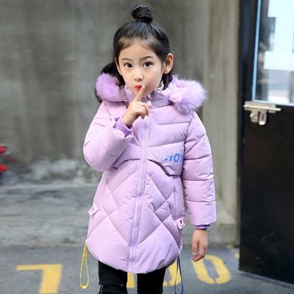 Дълго зимно яке за момичета с качулка и пух с цветни летни