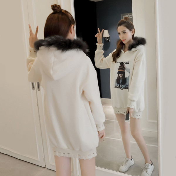 Καθημερινή γυναικεία φούτερ με κουκούλα και κουκούλα σε μαύρο και άσπρο