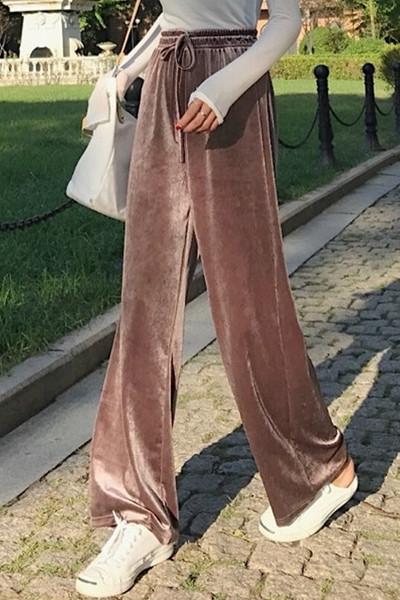 Ежедневен дамски широк панталон в кафяв и черен цвят