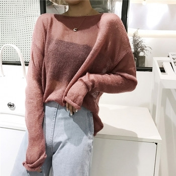 Прозиращ дамски пуловер в няколко цвята - широк модел