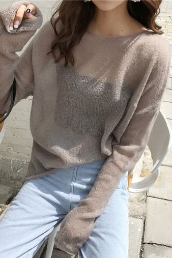 Прозиращ дамски пуловер в няколко цвята - широк модел