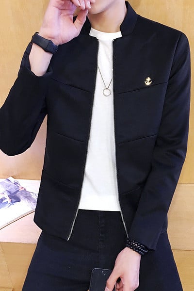 Αθλητικό κομψό ανδρικό σακάκι με O-κολάρο σε κόκκινο, μπλε και μαύρο χρώμα