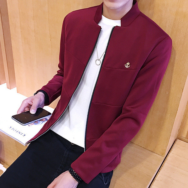 Αθλητικό κομψό ανδρικό σακάκι με O-κολάρο σε κόκκινο, μπλε και μαύρο χρώμα