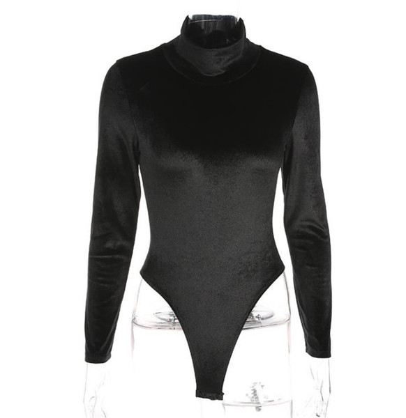 Плюшено дамско боди с поло яка в черен цвят