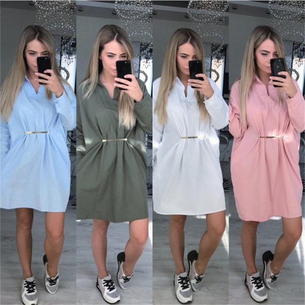 Κομψή μακρύ πουκάμισο με μεταλλική ζώνη