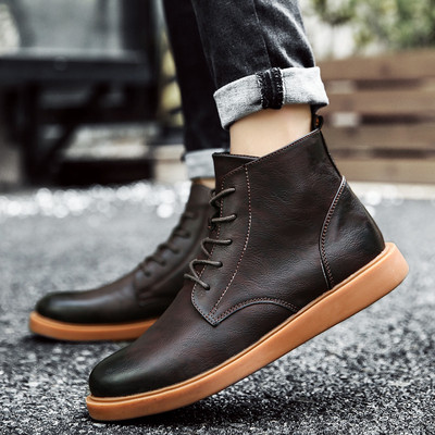 Κομψά casual αθλητικά παπούτσια ανδρών από οικολογικό δέρμα με ανθεκτική σόλα σε καφέ και μαύρο χρώμα