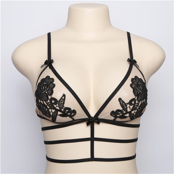 Модерен  дамски сутиен с флорална бродерия и ленти