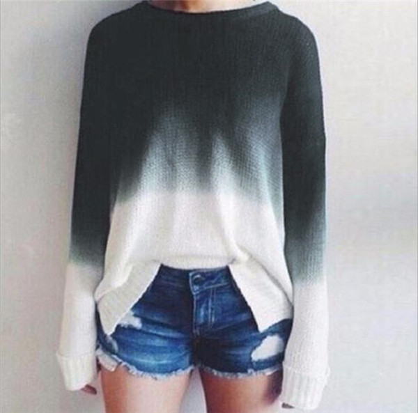 Дамски плетен пуловер в два преливащи цвята