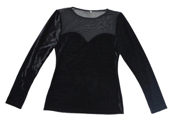 Плюшена дамска блуза с мрежа в черен цвят