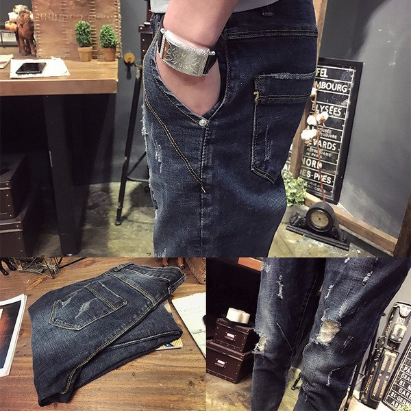 Κομψά, κομμένα τζην ανδρικά σε σκούρο χρώμα