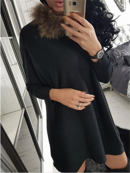 Φόρεμα ελεύθερου γυναικείου φθινοπώρου-χειμώνα με φλάουτο γύρω από το λαιμό