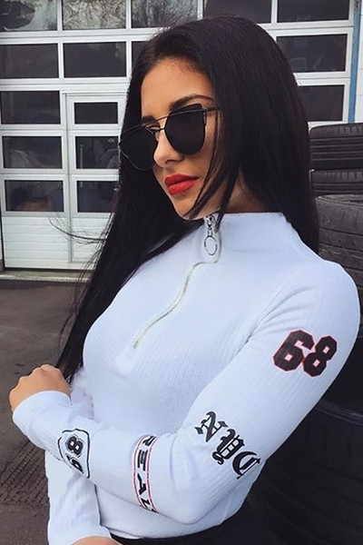 Γυναικεία πουκάμισα με φερμουάρ και φερμουάρ με λευκές επιγραφές