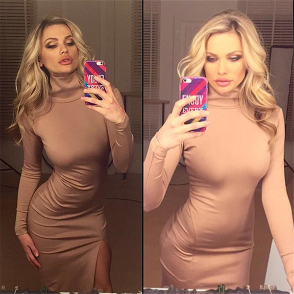 Απλό γυναικείο φόρεμα με σχισμή και κολάρο γιακά σε δύο χρώματα