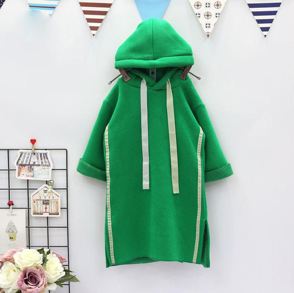 Μακρύ παιδικό φούτερ με κουκούλα για κορίτσια, κατάλληλο για καθημερινή ζωή σε κίτρινο και πράσινο χρώμα
