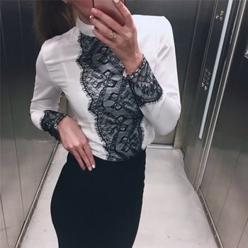 Елегантна дамска блуза с дантела и О-образна яка