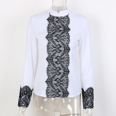 Κομψή γυναικεία μπλούζα με δαντέλα και κολάρο σε σχήμα O