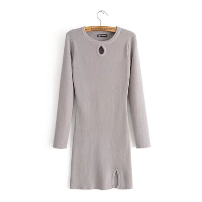 Καθημερινή φόρεμα κυρίες με υπερβολική σχισμή και μακριά μανίκια