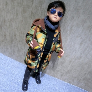 Μακρύ  χειμωνιάτικο παιδικό μπουφάν  με κουκούλα, μικρό μοντέλο