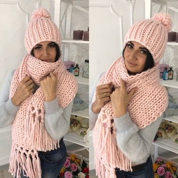 Топъл зимен комплект вълнен шал + зимна шапка - 4 цвята