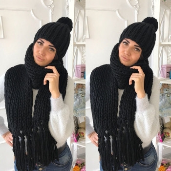 Топъл зимен комплект вълнен шал + зимна шапка - 4 цвята