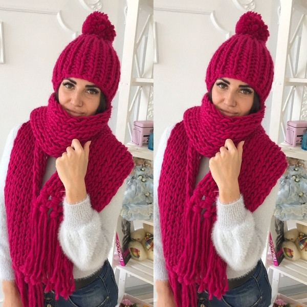 Ζεστό ζευγάρι κασκόλ χειμώνα + χειμωνιάτικο καπέλο - 4 χρώματα