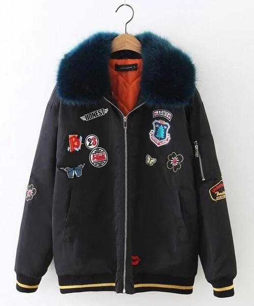 Зимно дамско яке с нашивки и пухена яка , 3 модела