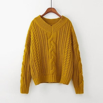 Ежедневен дамски пуловер с V-образно деколте ,6 цвята