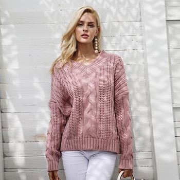 Ежедневен дамски пуловер с V-образно деколте ,6 цвята