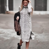 Μακρύ φόρεμα κυρίες από μαλακό και ζεστό μαλλί με υψηλό κολάρο κολάρο, 4 χρώματα