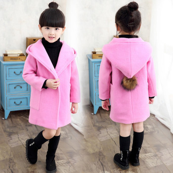 Κομψό παλτό για κορίτσια με χνούδι σε δύο χρώματα