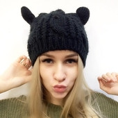 Γυναικείο καπέλο χειμωνιάτικου μαλλιού με διακοσμητικά αυτιά