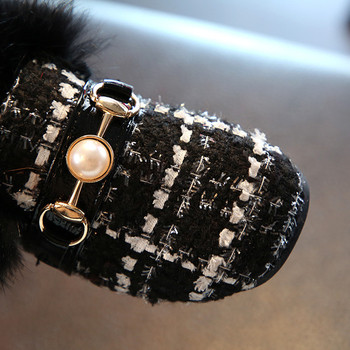 Детски ежедневни топли обувки с пух и перлички в черен и бял цвят
