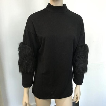 Мек и стилен дамски пуловер с О-образна яка + мек и актуален пух по ръкавите , 2 модела