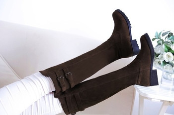 Нови! Модерни дамки ботуши от еко велур в четири цвята