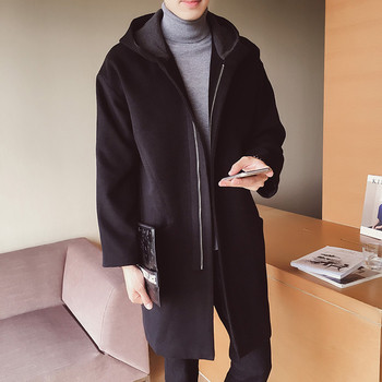 Μακρύ παλτό χειμώνα με κουκούλα, γκρι και μαύρο