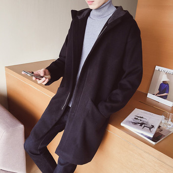 Мъжко ежедневно дълго зимно палто с качулка , сив и черен цвят