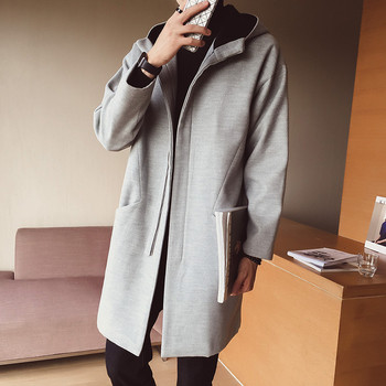 Мъжко ежедневно дълго зимно палто с качулка , сив и черен цвят