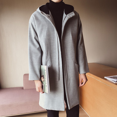 Мъжко ежедневно дълго зимно палто с качулка , сив и черен цвят