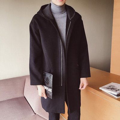 Мъжко ежедневно дълго зимно палто с качулка , сив и черен цвят