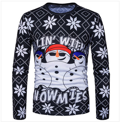 Ежедневна мъжка блуза с дълъг ръкав и О-образна яка ,в Коледни мотиви - много модели