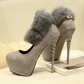 Екстравагантни дамски обувки на висок спираловидне ток в сив,бордо и черен цвят