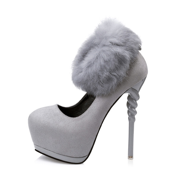 Екстравагантни дамски обувки на висок спираловидне ток в сив,бордо и черен цвят