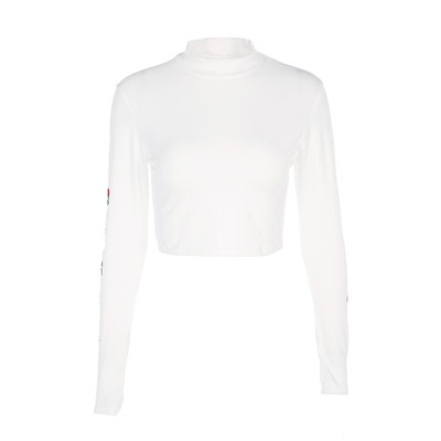 Μπλούζα με κοντό μανίκι με κολάρο και στοιχεία λουλουδιών στο μανίκι