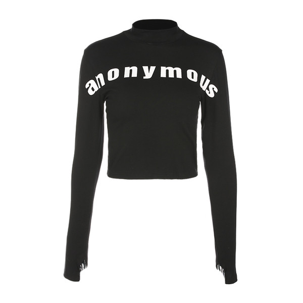 Μικρή κοντή μπλούζα κυρίες σε μαύρο χρώμα με επιγραφή