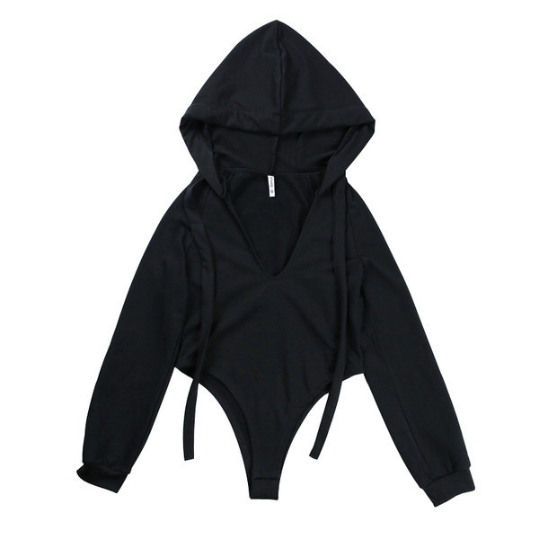 Αθλητικό γυναικείο σώμα με κουκούλα σε μαύρο και γκρι χρώμα