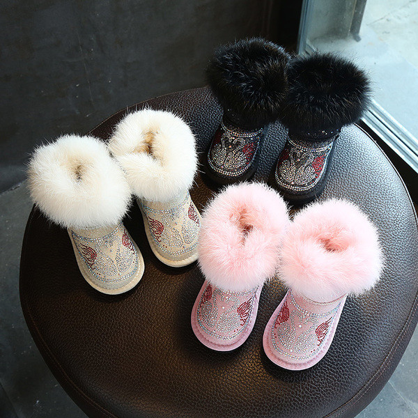 Ζεστές χειμωνιάτικες μπότες με ανθεκτική σόλα με χνούδι και πέτρες σε τρία χρώματα